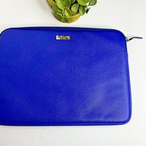 KATE SPADE Blue Leather Tablet/Laptop Sleeve – Designer Tech Case Saffiano